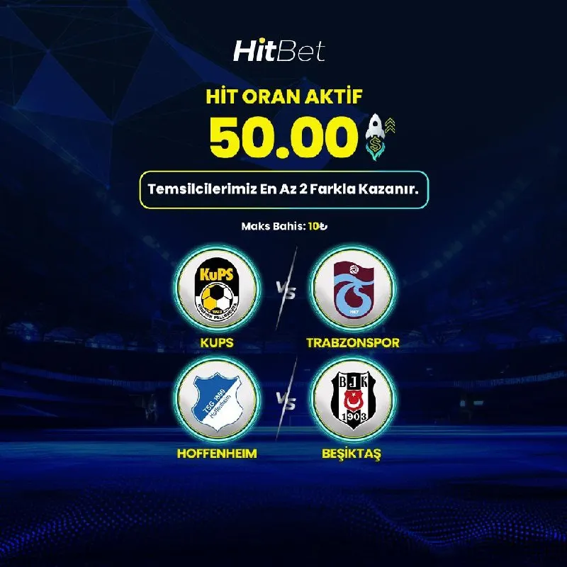 Hitbet Telegram: 💛 HİT ORAN AKTİF! ⚽️ KUPS - Trabzonspor ⚽️ Hoffenheim - Beşiktaş 🚀 Hit Oran…