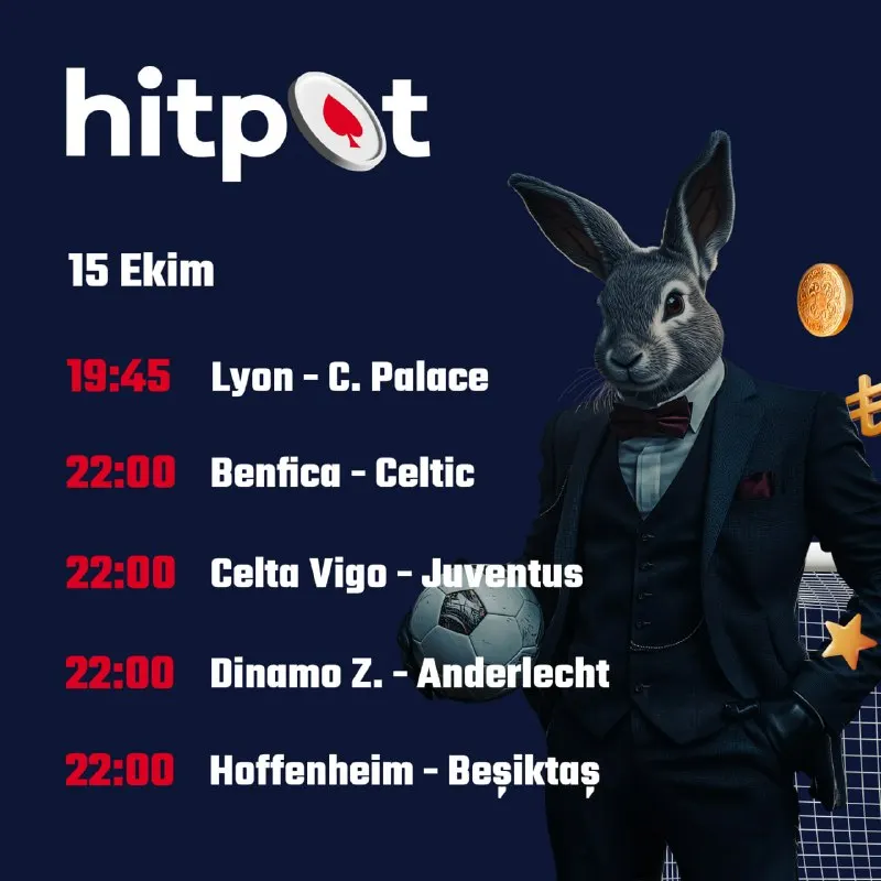 Hitpot Telegram: 🎯 Bugün seçimlerini bekletme! Fikstürde öne çıkan maçlara göz at, oranları…