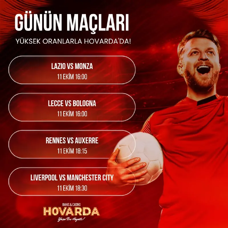 Hovarda Telegram: 🌟 Futbol şöleni devam ediyor! Lazio - Monza, Lecce - Bologna, Rennes - Auxerre…