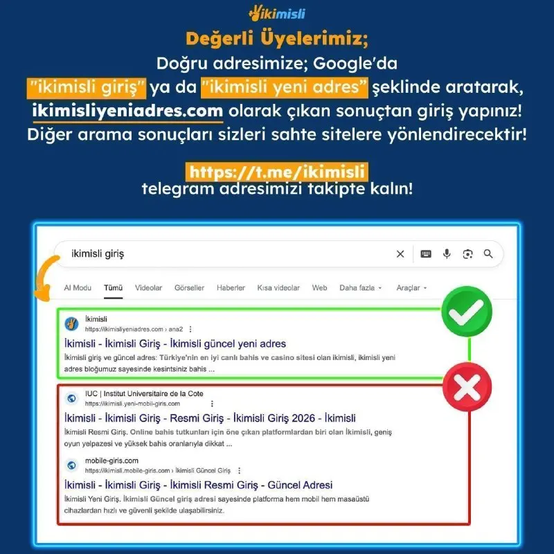 İkimisli Telegram: ⚠️ Sahte Sitelere Dikkat! ✔️Gerçek sitemize ulaşmak için Google'da "ikimisli…