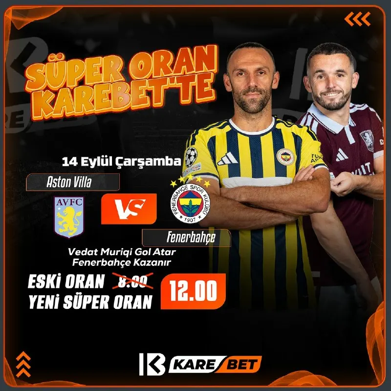 Karebet Telegram: ✨ SÜPER ORAN SİZLERLE ✨ ⚽️ Yeni Oran 12.00 ⚽️ 💥 EK YATIRIM ŞARTI YOK ! 🔸Vedat…
