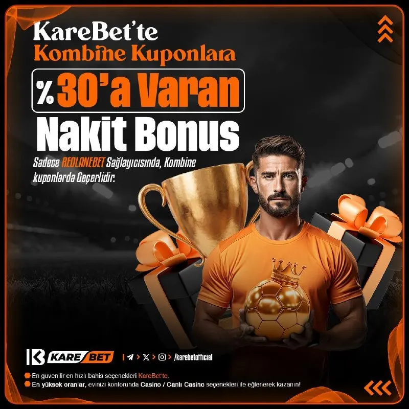 Karebet Telegram: KOMBİNE KUPONLARA %30'A VARAN NAKİT BONUS ! ⚽️ REDLANEBET sağlayıcısında…
