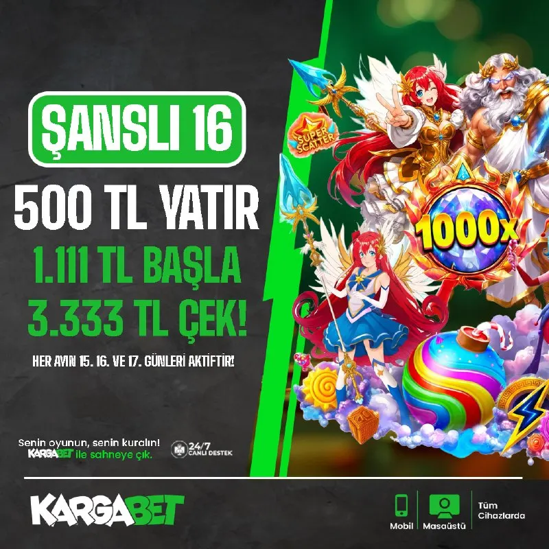 Kargabet Telegram: 💚 KARGABET ŞANSLI 16 BAŞLADI! ✅ KARGA’NIN ŞANSLI GÜNÜ GELDİ! 🗓 Her ayın 16…