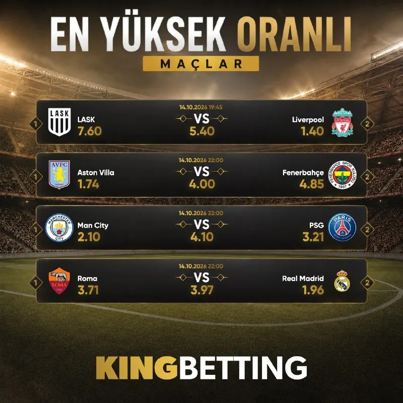Kingbetting Telegram: Günün arttırılmış oranlı karşılaşmaları⚽️ Arttırılmış oran özelliği sayesinde…
