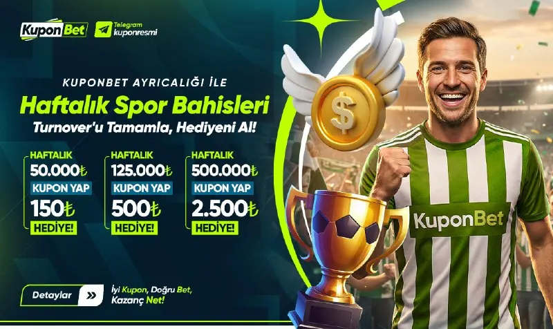 Kuponbet Telegram: ⚽ Haftalık Spor Bonusu! 💰 50.000₺ → 150₺ 💰 125.000₺ → 500₺ 💰 500.000₺ → 2.500₺…
