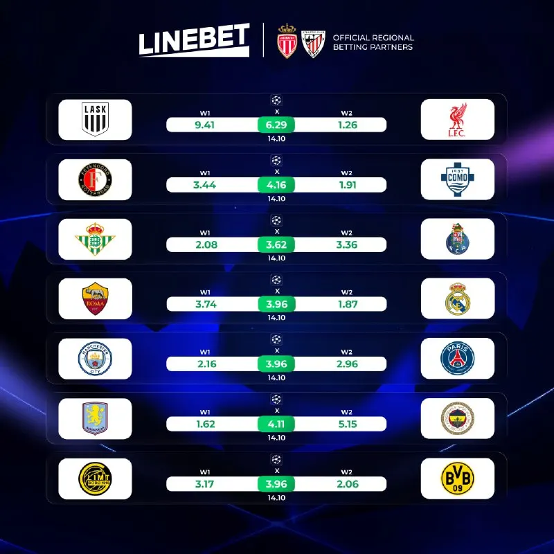 Linebet Telegram: 🇪🇺 Champions League matches are happening today! It's time to follow Europe's…