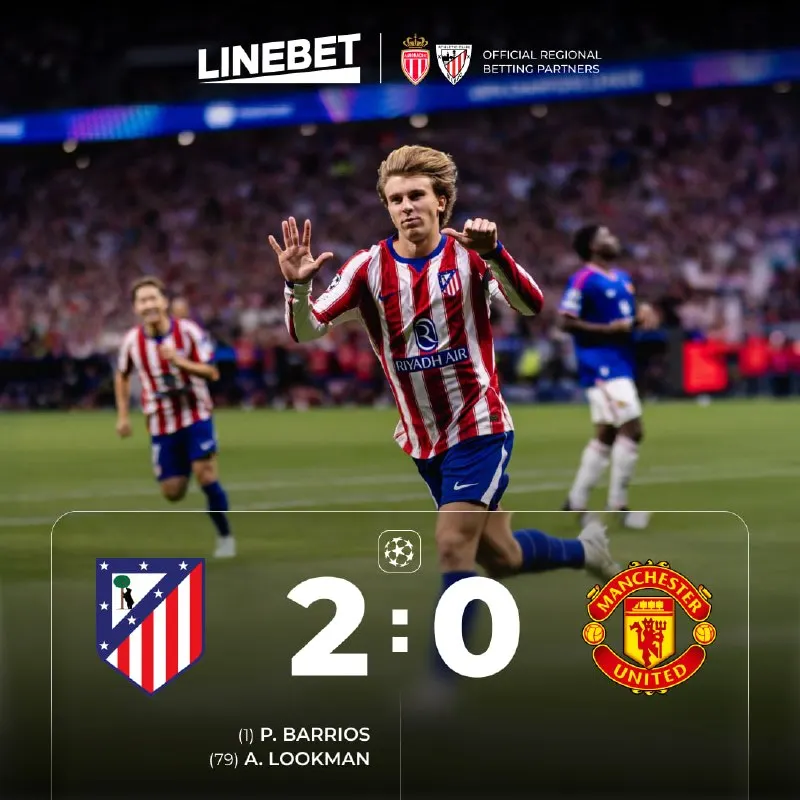 Linebet Telegram: 🇪🇸 Atletico Madrid - Manchester United 🏴 Atlético Madrid secured a convincing…