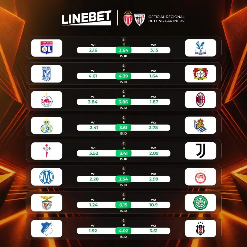 Linebet Telegram: 🤩 European club competition continues! Today, we're watching the top matches in…