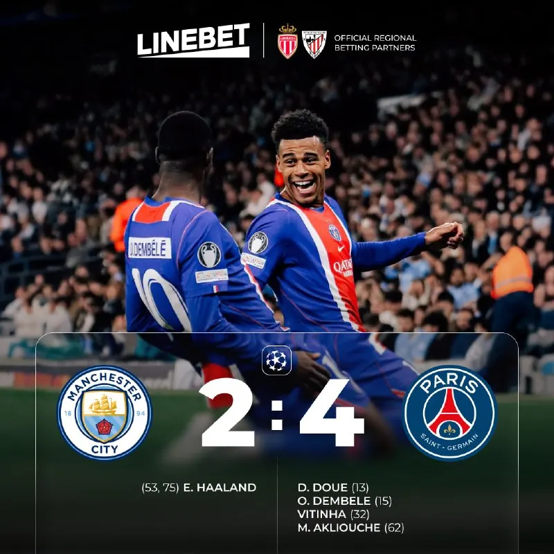 Linebet Telegram: 🏴󠁧󠁢󠁥󠁮󠁧󠁿 Manchester City - PSG 🇫🇷 The French had an incredible first half, which…