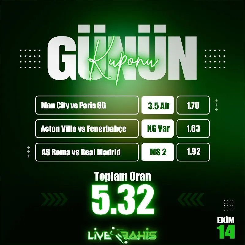 Livebahis Telegram: LiveBahis Analiz Ekibinin Hazırladığı Günün Kuponu Yayında ! %5️⃣0️⃣0️⃣…
