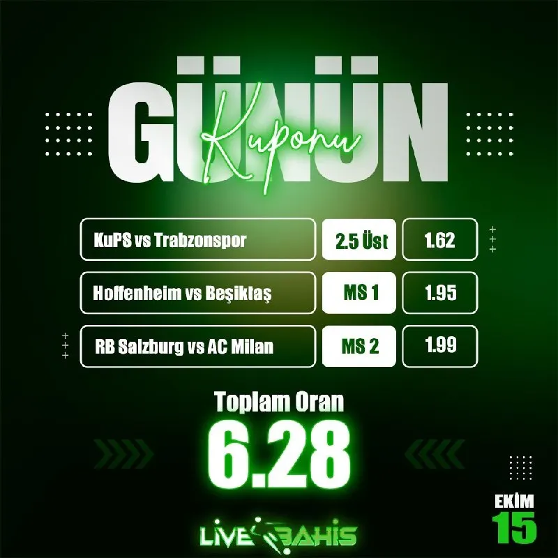Livebahis Telegram: LiveBahis Analiz Ekibinin Hazırladığı Günün Kuponu Yayında ! %5️⃣0️⃣0️⃣…