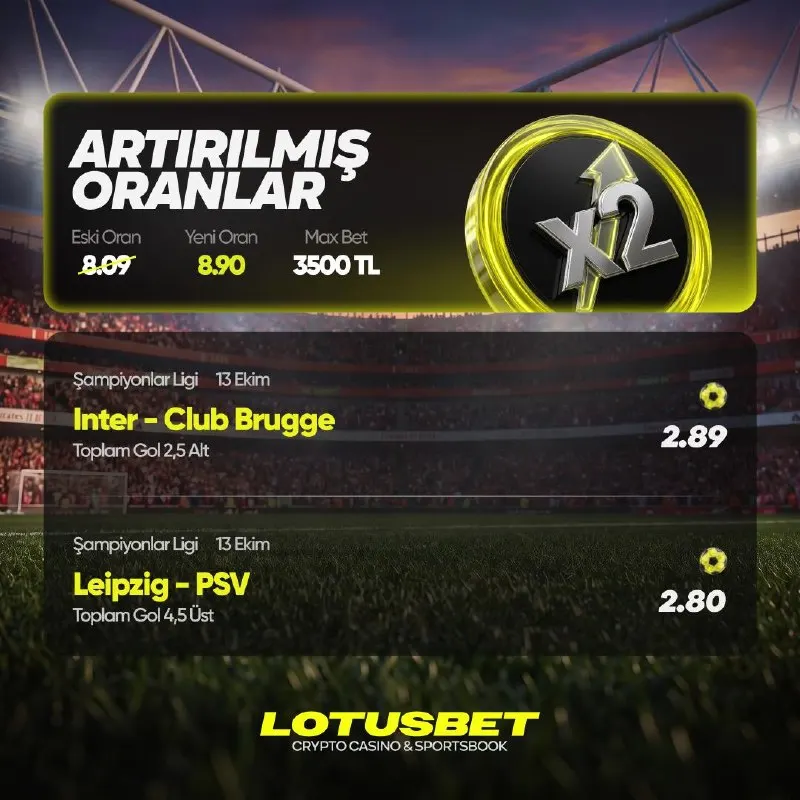 Lotusbet Telegram: 🇮🇹 Inter vs Club Brugge 🇧🇪 Toplam Gol : 2.5 Alt 🇩🇪 Leipzig vs PSV Eindhoven 🇳🇱…