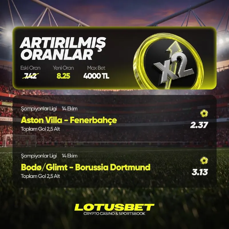 Lotusbet Telegram: 🏴 Aston Villa vs Fenerbahçe 🇹🇷 Toplam Gol : 2.5 Alt 🇳🇴 Bodo / Glimt vs B…