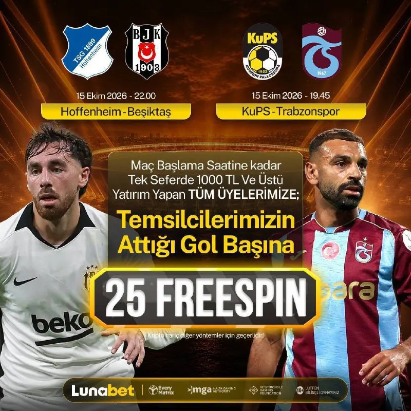 Lunabet Telegram: 🔔 MAÇ ÖNCESİ SON 30 DAKİKA! ⚽️ AVRUPA SAHNESİNDE GOLLER FREESPİNE DÖNÜŞÜYOR!…