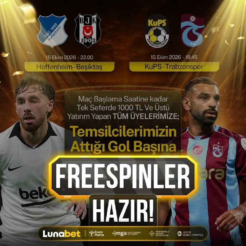 Lunabet Telegram: ⚽️ 175 FREESPİN HAZIR! KUPS – Trabzonspor Hoffenheim – Beşiktaş Bugün, gün…