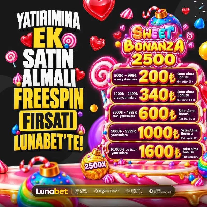 Lunabet Telegram: 🍭 LUNABET’TE SATIN ALMA BONUSUNA YENİ SEVİYE! Sweet Bonanza 2500’de Freespin…