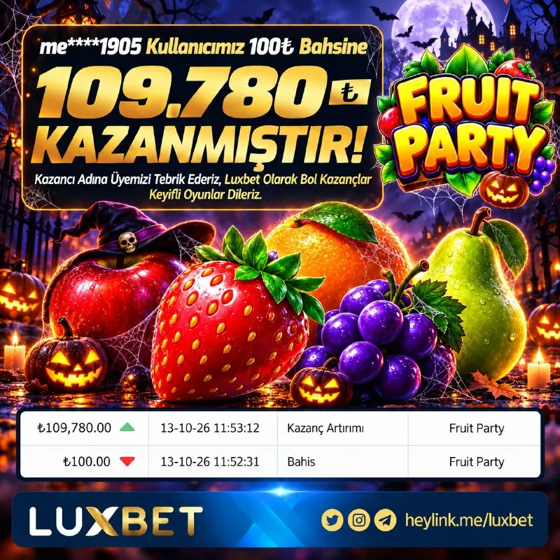 Luxbet Telegram: KAZANAN ÜYEMİZİ TEBRİK EDERİZ! 🎰 Fruit Party - 1097 X ! 📣 SIRADAKİ SENSİN!
