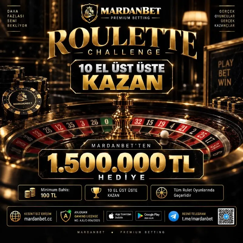 Mardanbet Telegram: 🎰 RULETTE’DE BÜYÜK ÖDÜL! Rulette 10 eli üst üste kazan, MardanBet’ten 1.500.000…