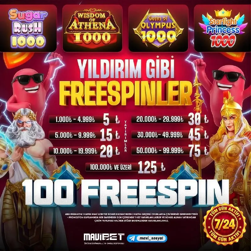 Mavibet Telegram: ⚡Yıldırım Gibi Freespinler Mavibet'ten😀 ⏰ Bonusumuz gün boyu kullanılabilir. ⚠️…