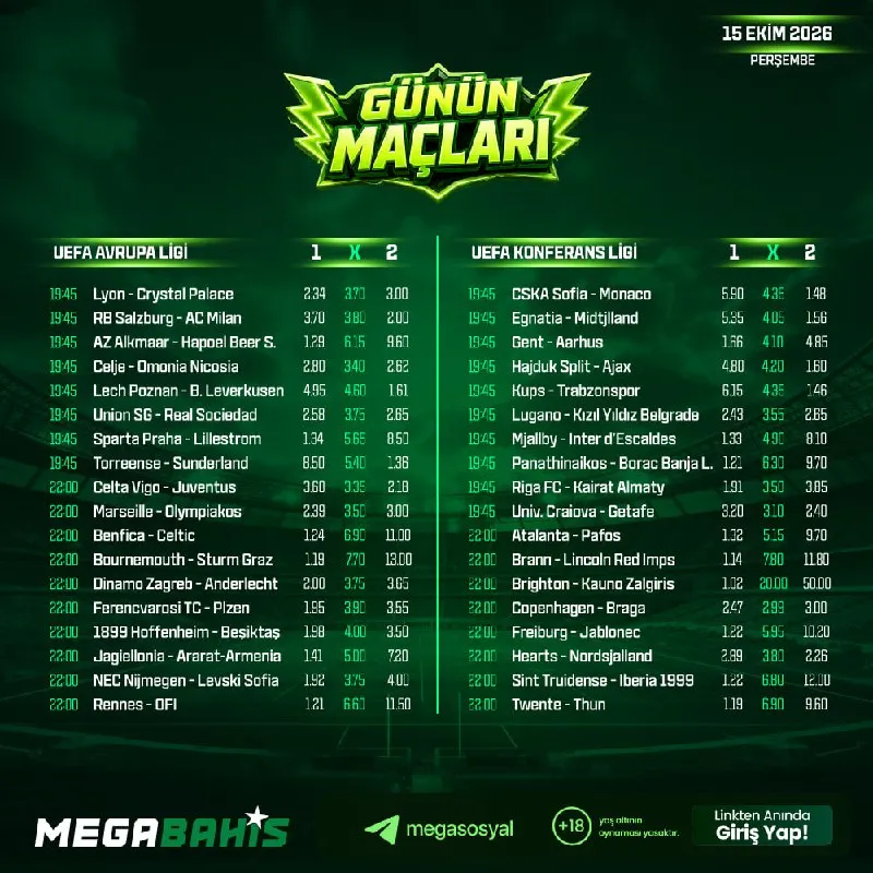 Megabahis Telegram: ⚡️ Benzersiz Oranlarla Günün Maçları 💸 Bol Şanslar Dileriz! 🎃🎃🎃🎃🎃🎃 Güncel Giriş…