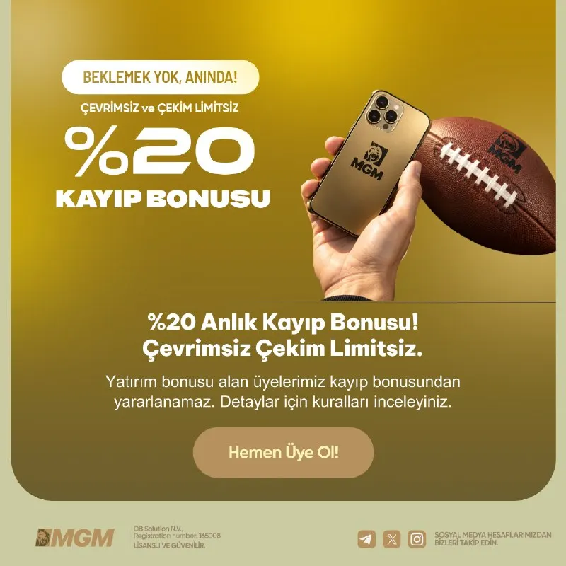 MGM Bahis Telegram: ⭐ %20 Anlık Kayıp Bonus! Çevrimsiz & Çekim Limitsiz! ⭐ Promosyondan…