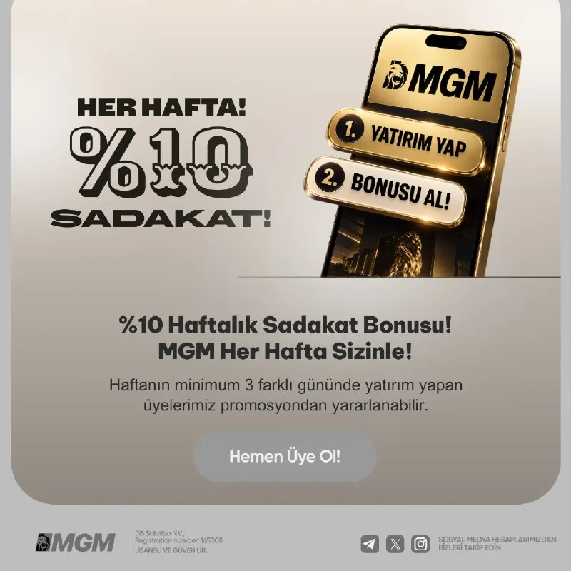 MGM Bahis Telegram: ⭐ %10 Haftalık Sadakat Bonusu! Çevrimsiz & Çekim Limitsiz! ⭐ Promosyondan…