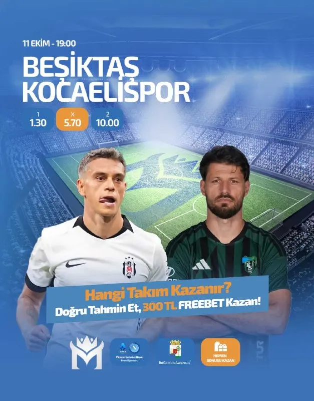 Milyoner Bahis Telegram: 🚨🚨 MİLYONER DE 300 TL FREEBET KAZANMA ŞANSI 🚨🚨 ⚽️Beşiktaş ⚔️ Kocaelispor 📅 11…