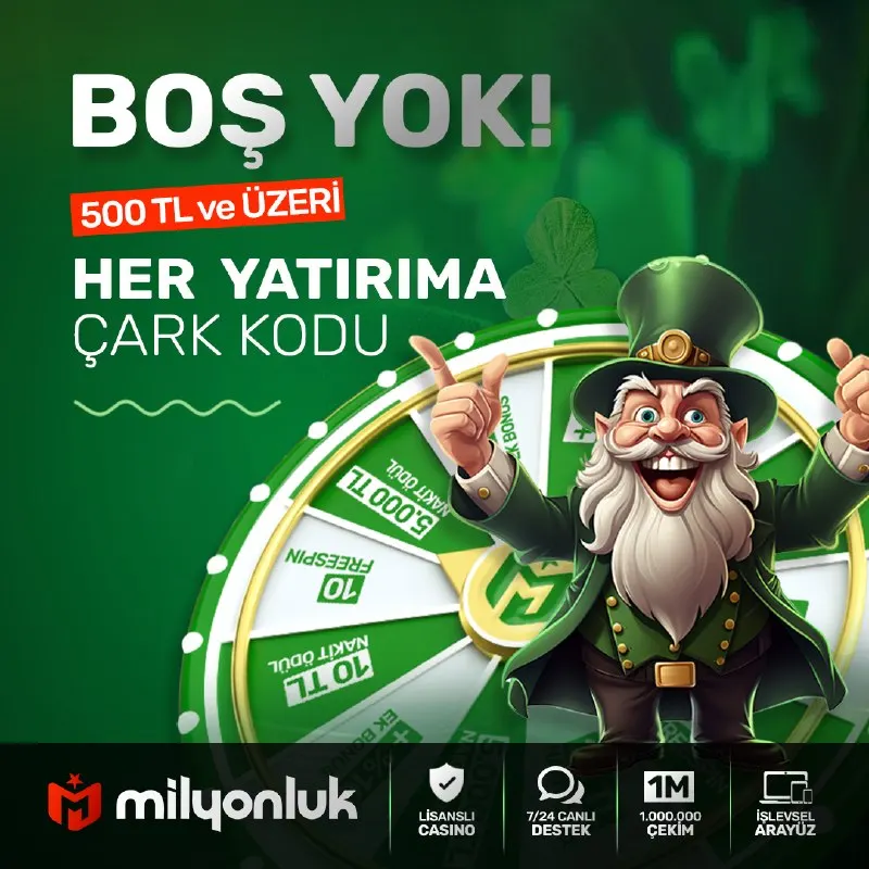 Milyonluk Telegram: 🍀 Her Yatırıma Çark Hakkı 5.000 TL NAKİT ÖDÜLLÜ 🌕 ÇARKIFELEK ÖDÜLLERİNDE BOŞ…
