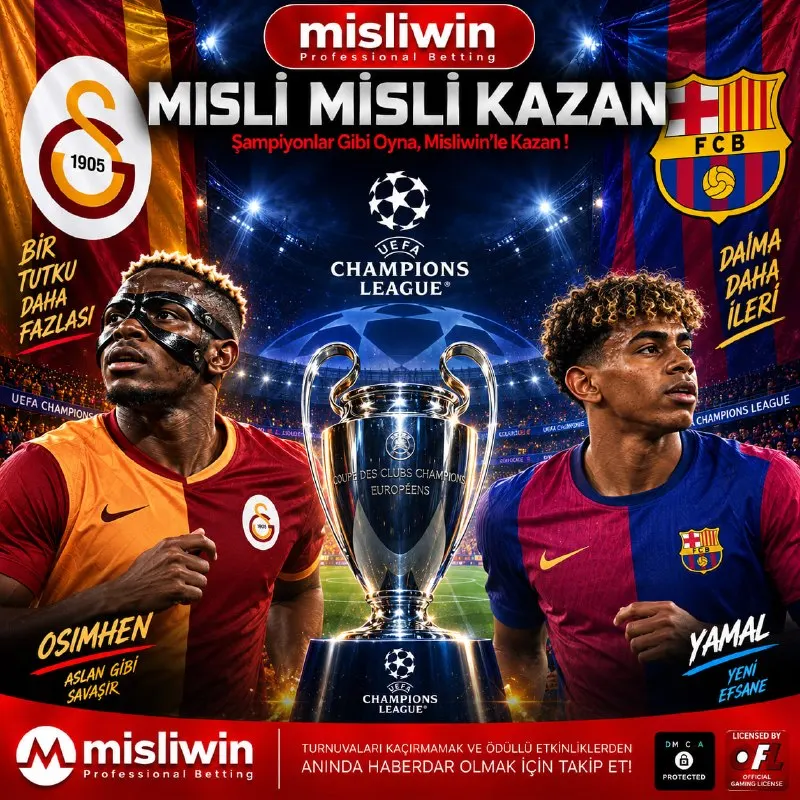 Misliwin Telegram: 🏆 UEFA Şampiyonlar Ligi 📅 13.10.2026 ⚽️ Galatasaray - Barcelona ✍🏻 KG YOK ✍🏻…