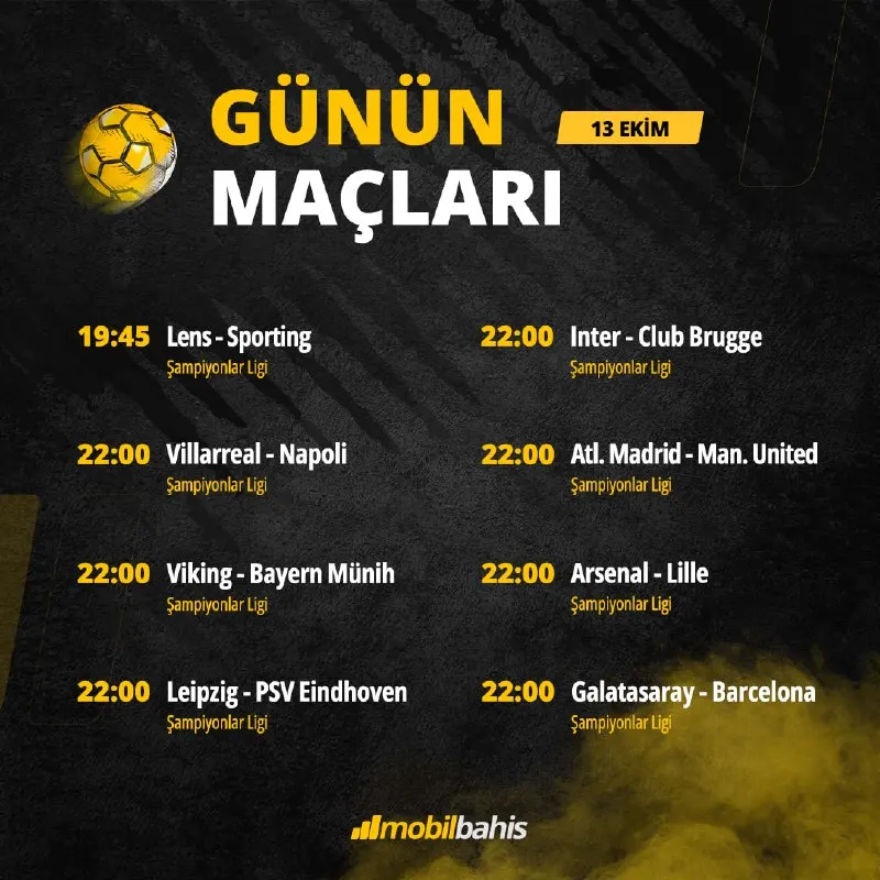 Mobilbahis Telegram: ⚽️ 13 Ekim Şampiyonlar Ligi gecesinde Lens Sporting, Inter Club Brugge…