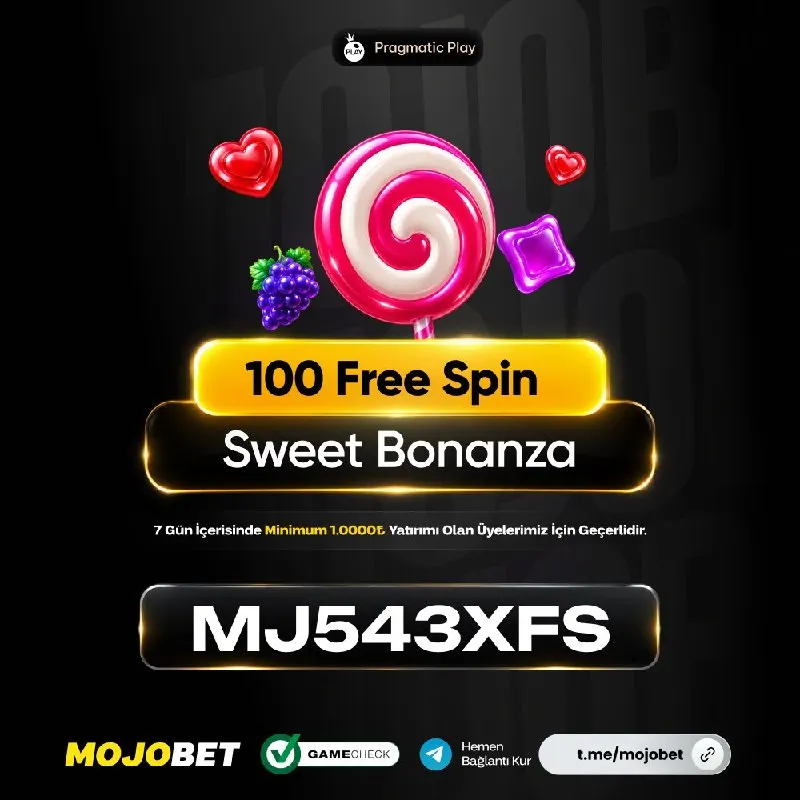 Mojobet Telegram: ⭐ HER GECE 00:00'DA 100 FREE SPİN ⭐ Son 7 gün içerisinde minimum 1.000₺ yatırım…