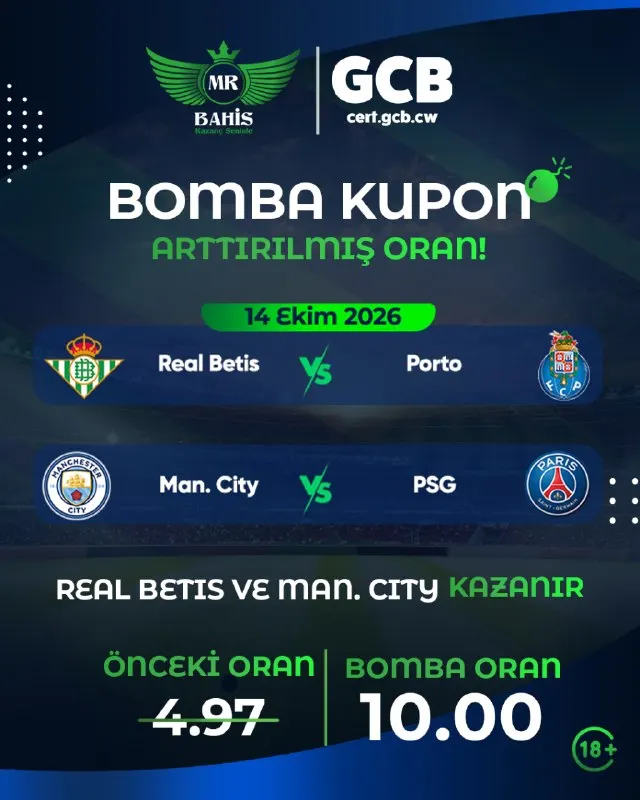 MrBahis Telegram: 🔥💣 MRBAHİS'TEN BOMBA KUPON! 💣🔥 ⚽️ Real Betis vs Porto ⚽️ Manchester City vs PSG…