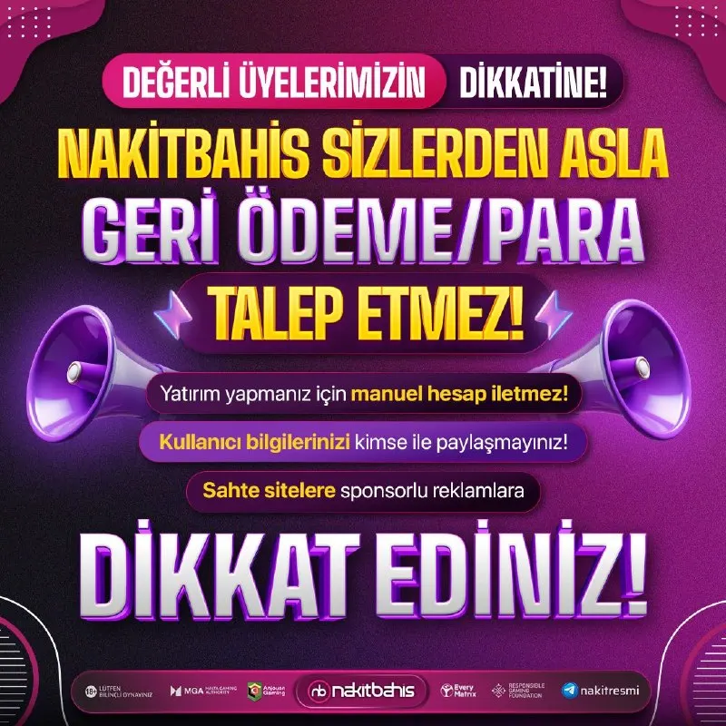 Nakitbahis Telegram: ⚠️ Değerli Üyelerimizin Dikkatine ⚠️ ⚠️ Nakitbahis sizlerden hiçbir zaman Geri…