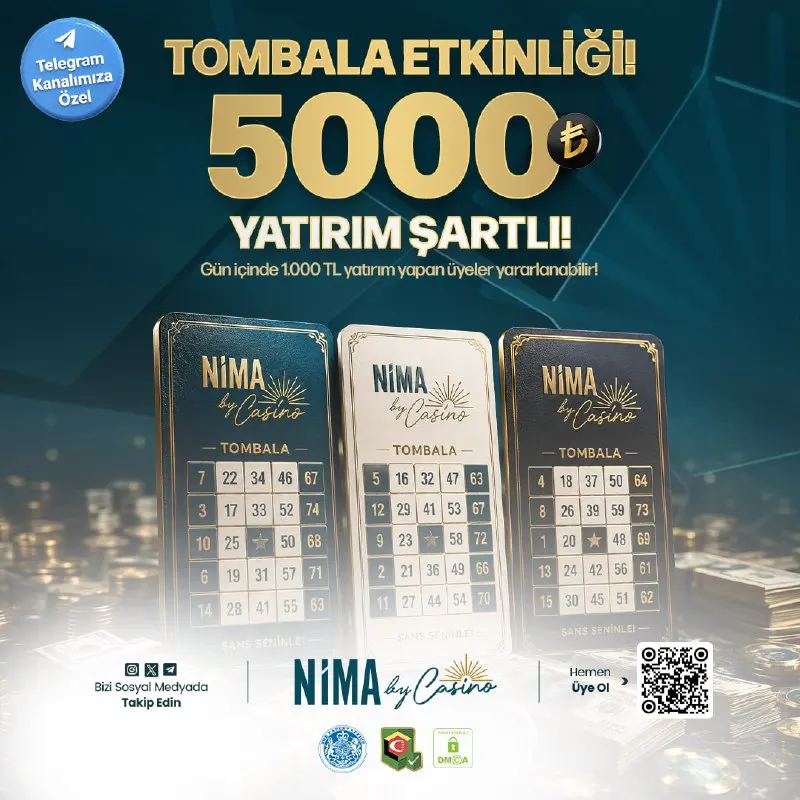 Nima Casino Telegram: 🎰 TOMBALA ETKİNLİĞİ BAŞLADI! 🏆 Tombala Ödülü: 5000₺ 🥈 2. Çinko Ödülü: 2500₺ 🥉…