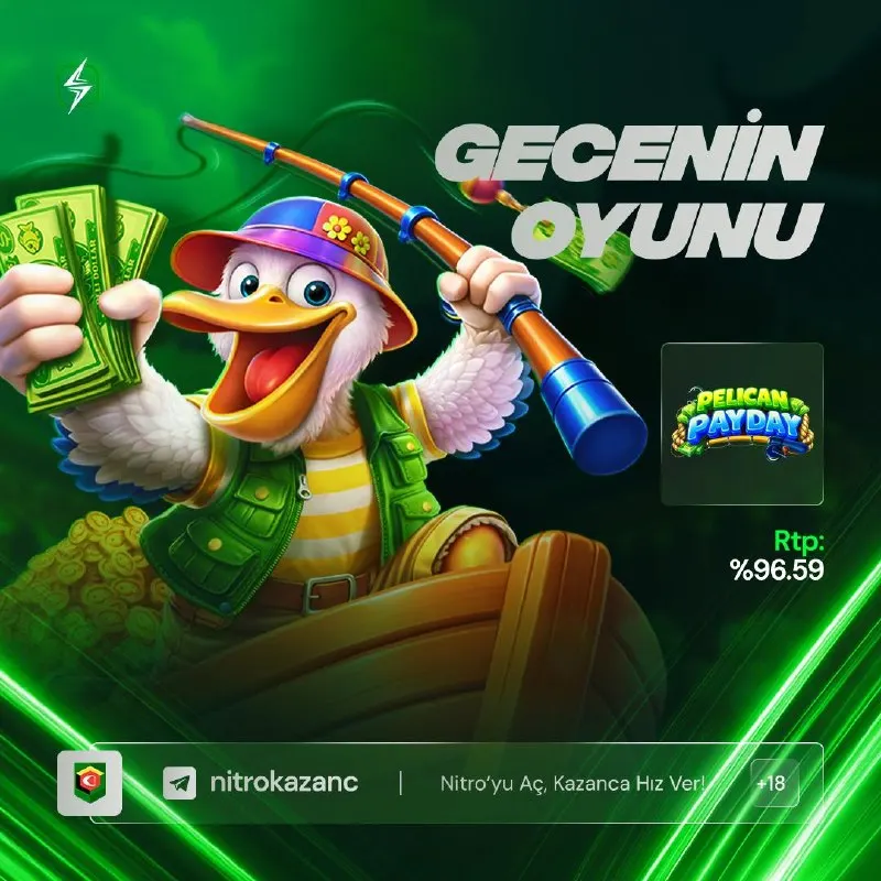 Nitrobahis Telegram: 🎣 GECENİN OYUNU PELICAN PAYDAY! 🐟 Balık avı temalı, neşeli bir slot. 📊 RTP…