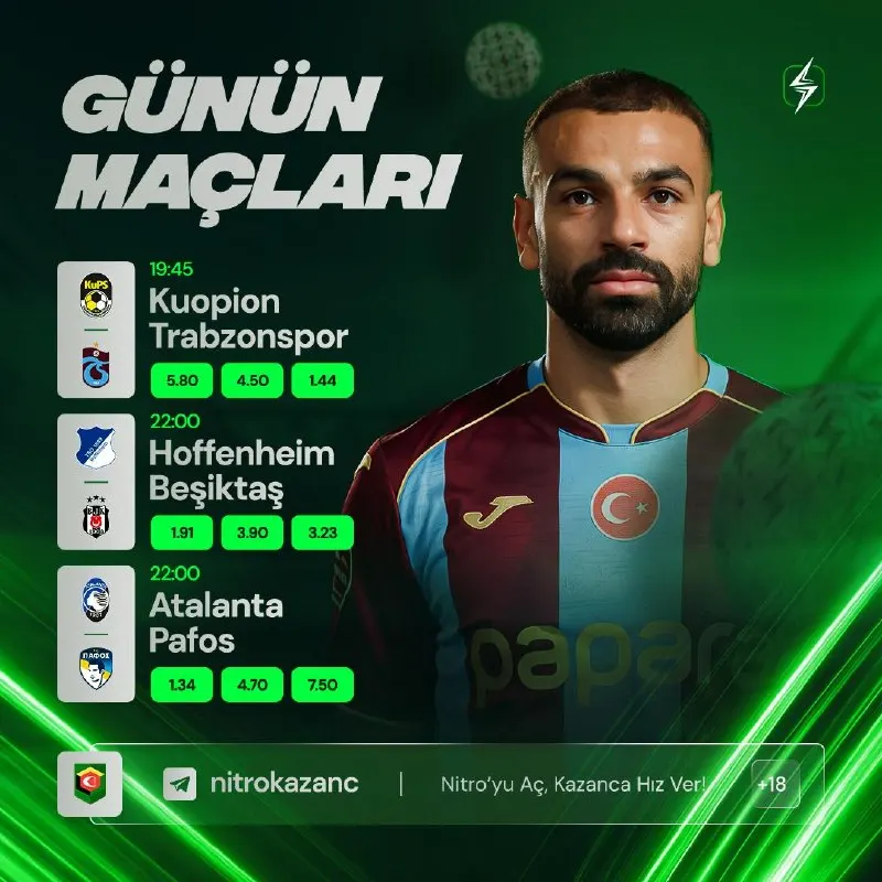 Nitrobahis Telegram: 🔥 GÜNÜN MAÇLARI VE ORANLARI HAZIR! 🔤 🕙 Avrupa'da Türk gecesi. Trabzonspor…