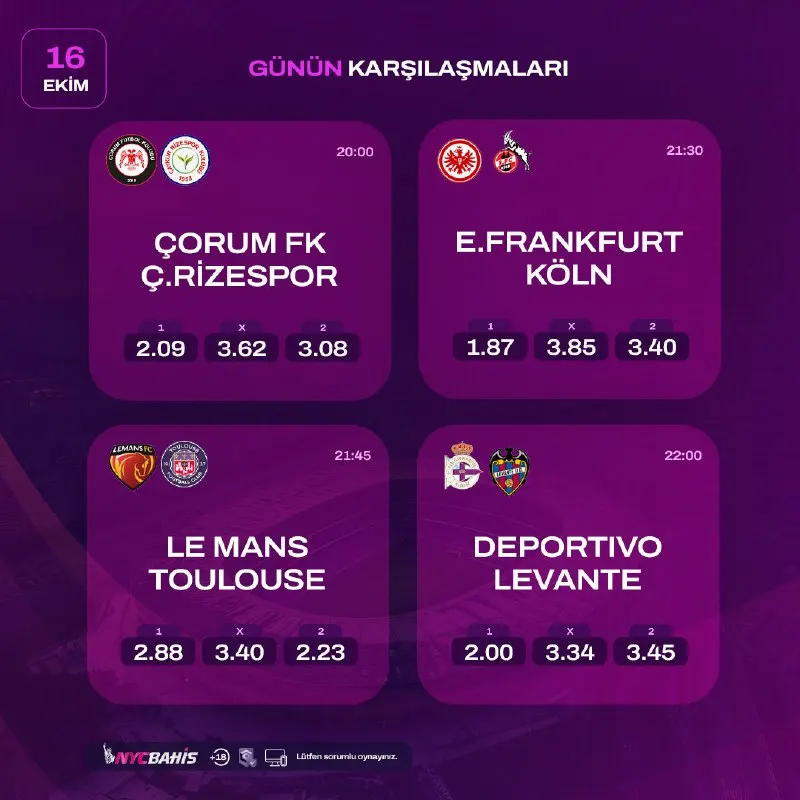 NYC Bahis Telegram: 🏆GÜNÜN ÖNE ÇIKAN KARŞILAŞMALARI 🏆 Günün dikkat çeken maçlarını keşfet, favori…
