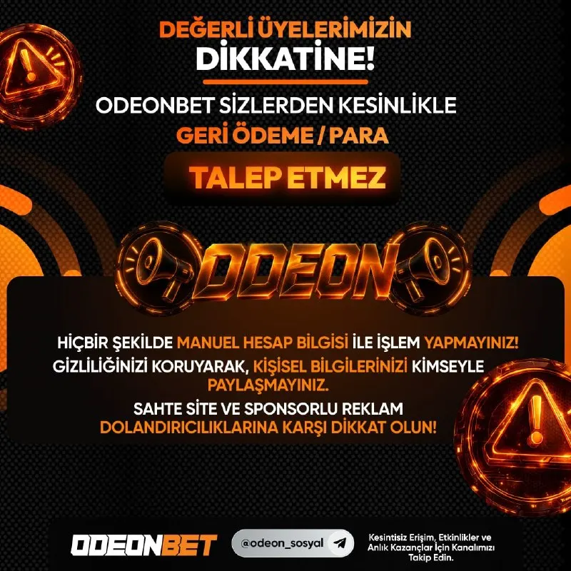 Odeonbet Telegram: ⚠ Değerli üyelerimiz; 💻 Sitemize giriş yaparken Telegram hesabımız dışında…