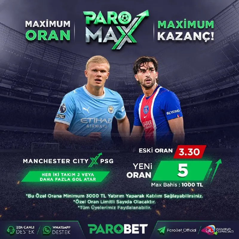 Parobet Telegram: 📈 ParoMax Oranlarıyla Dev Karşılaşma Kazandırmaya Hazır ☄️ ⚽️ Manchester City ❌…