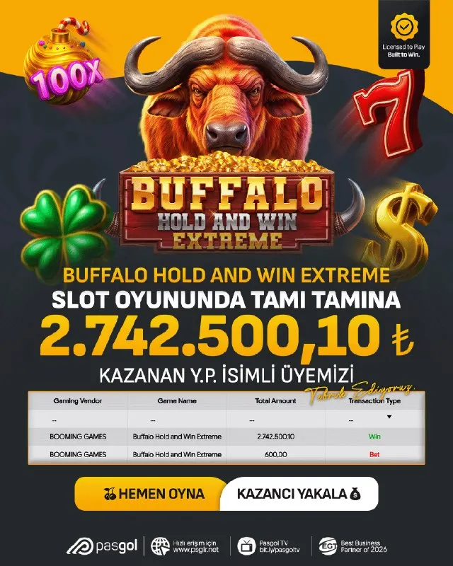 Pasgol Telegram: 💥 PASGOL’DE DEV KAZANÇ! 🎰 Buffalo Hold and Win Extreme bu kez büyük bir…