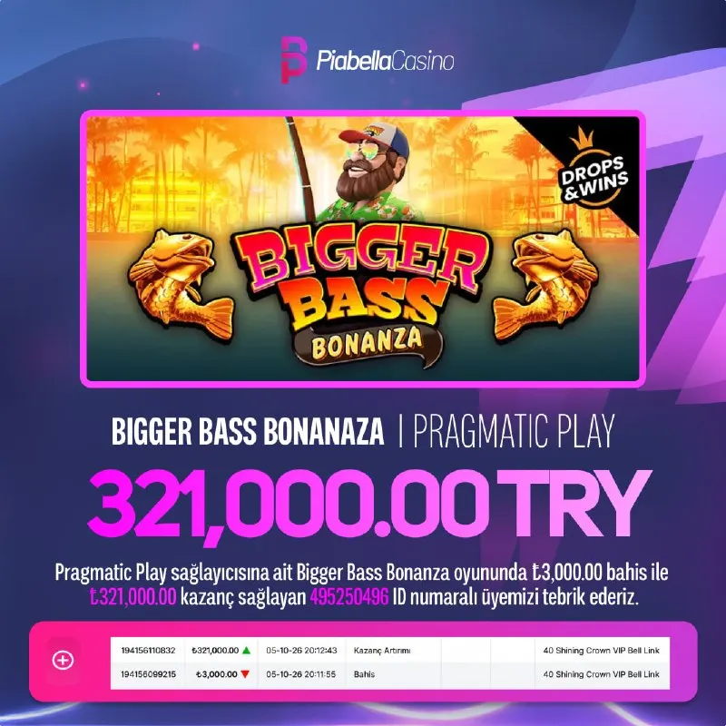 Piabella Casino Telegram: 🎉😎🤒🙃❤️👍💋😆🎉PİABELLA'DA DEV KAZANÇLAR BİTMEZ!!🎉 ⭐️ BIGGER BASS BONANZA oyununda…