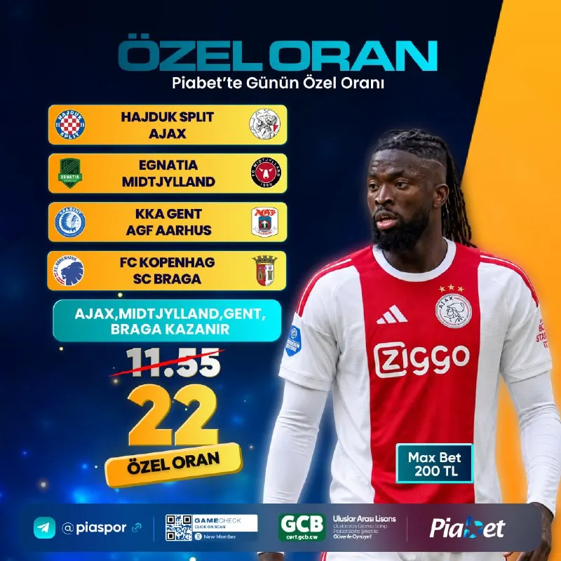 Piabet Telegram: 🏆 PİABET'TE KOMBİNE ÖZEL ORAN GÜNÜ! ⚽️AJAX,MIDTJYLLAND, GENT, BRAGA KAZANIR…