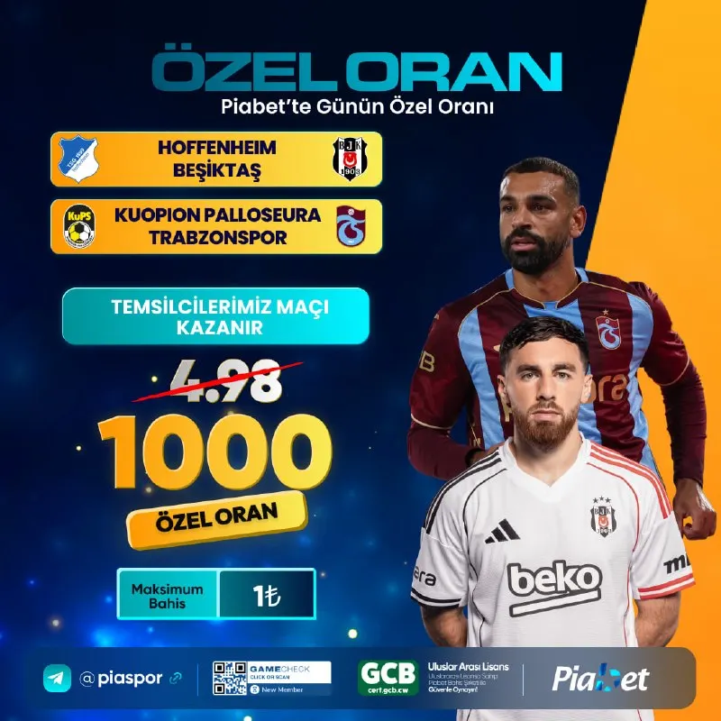 Piabet Telegram: 🏆 PİABET'TE 1000 ÖZEL ORAN! HOFFENHEIM - BEŞİKTAŞ KUOPION - TRABZONSPOR ⚽️…