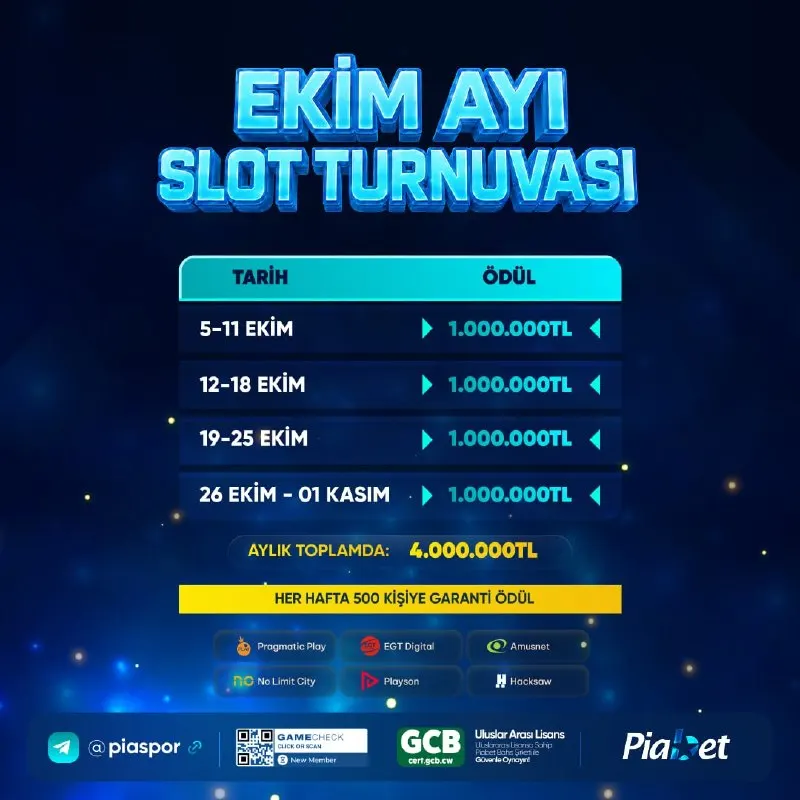 Piabet Telegram: 🔥 PİABET – EKİM AYI SLOT TURNUVASI 🔥 Ekim’in büyük slot mücadelesi başladı! 🎁…