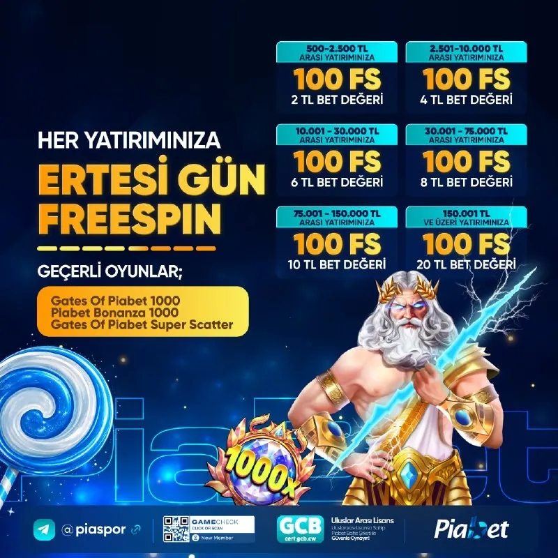 Piabet Telegram: GÜNLÜK YATIRIMA ÖZEL FREESPİN ŞÖLENİ! 🔥 🎰Yatırımını yap, ertesi gün FreeSpin…