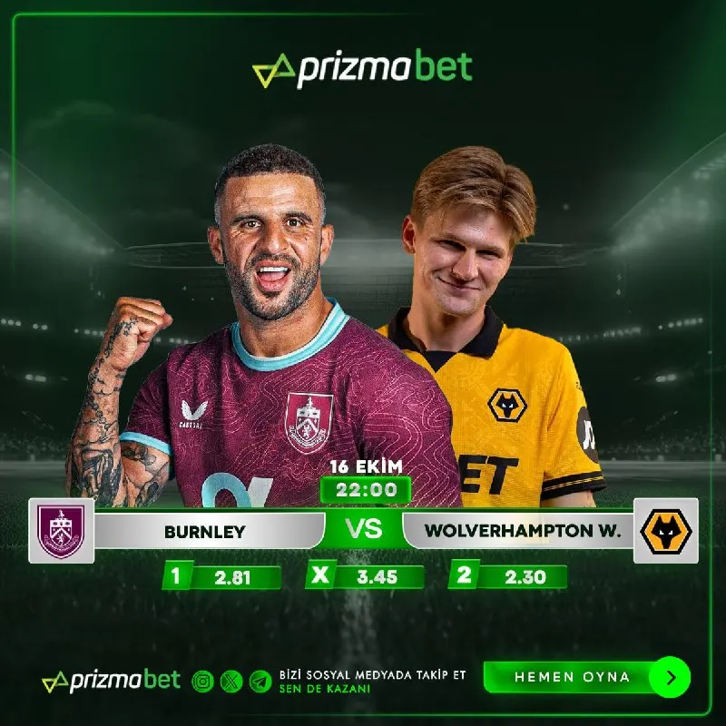 Prizmabet Telegram: ℹ️ 🔢🔢 EKİM Günün Maçlarından Sadece Bir Tanesi ➡️ Burnley 🆚 Wolverhampton…