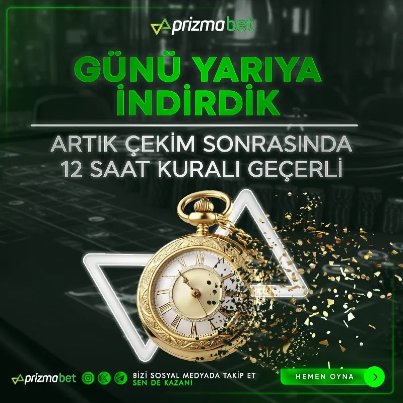 Prizmabet Telegram: ⏳GÜNÜ YARIYA İNDİRDİK⏳ 1️⃣2️⃣ Saat Kuralı Geçerli Çekim Sonrası Yapılacak Yeni…