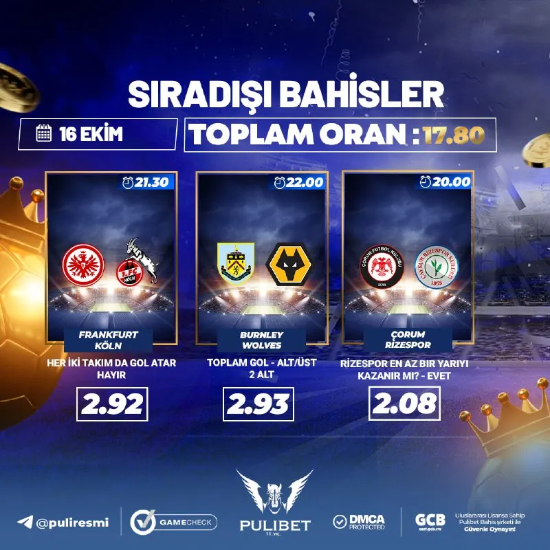 Pulibet Telegram: Kuponun biraz karakteri olsun diyenleri şöyle alalım. 👇🔥 🔸Frankfurt ile…