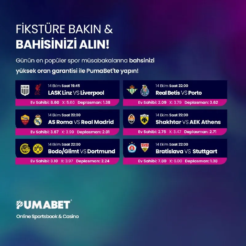 Pumabet Telegram: 🌍 Avrupa’nın en büyük sahnesinde bugün yine büyük randevular var! 🏆 Şampiyonlar…