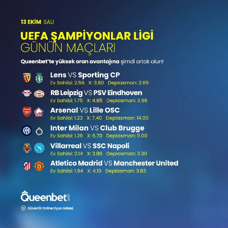 Queenbet Telegram: ⚽️ Şampiyonlar Ligi gecesi! 🏆 Günün kazandıran kombinesi sahnede 🌟 Yıldızlar…